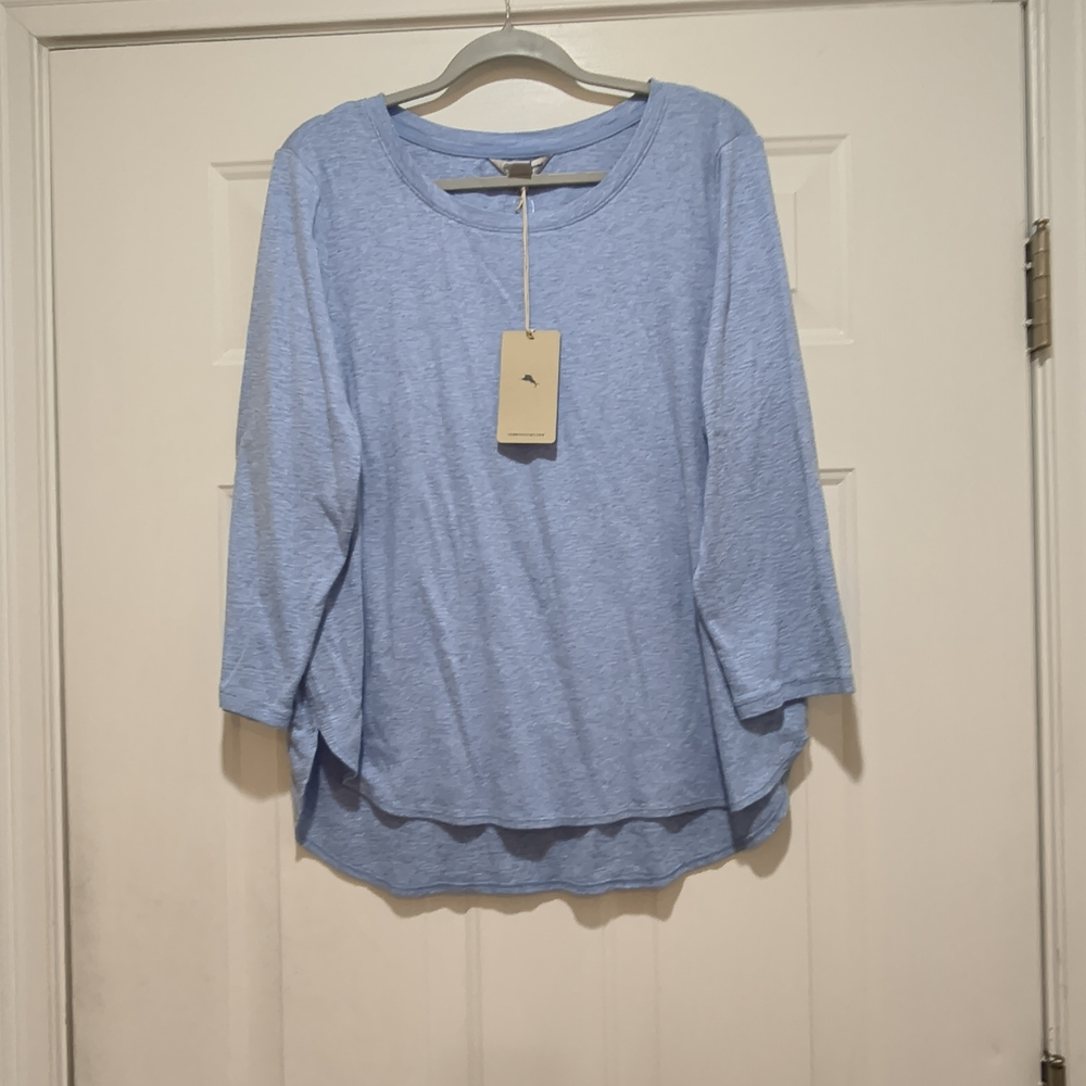 nwt tommy bahama Scoop Neck 3/4 Sleeve Blue Cotton Shirt Women's Size XL - Picture 2 of 9